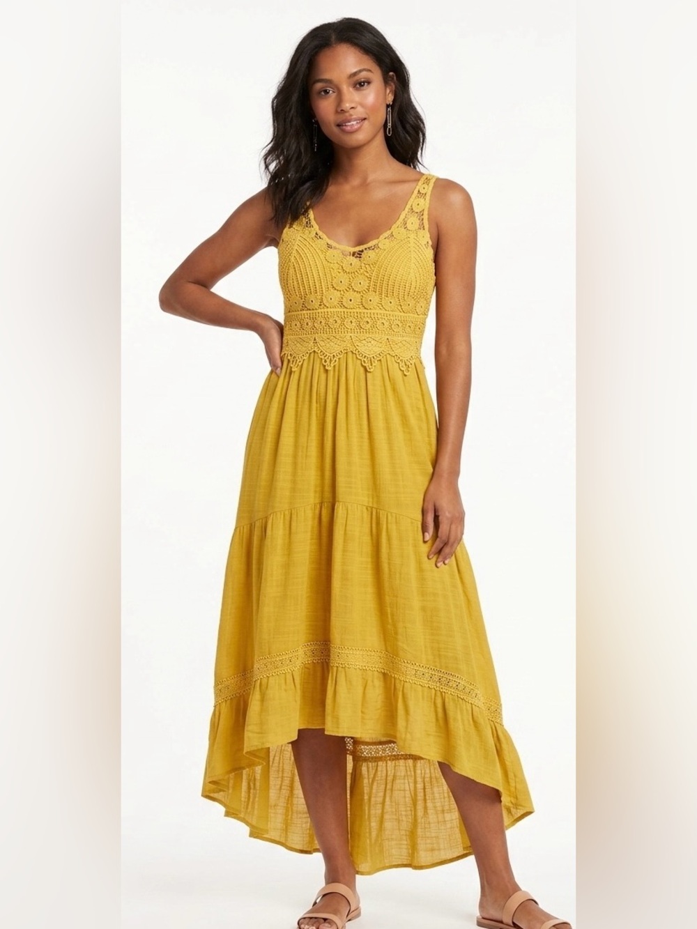 NWT J GEE Crochet Bodice High-Low Maxi Dress in Mustardx